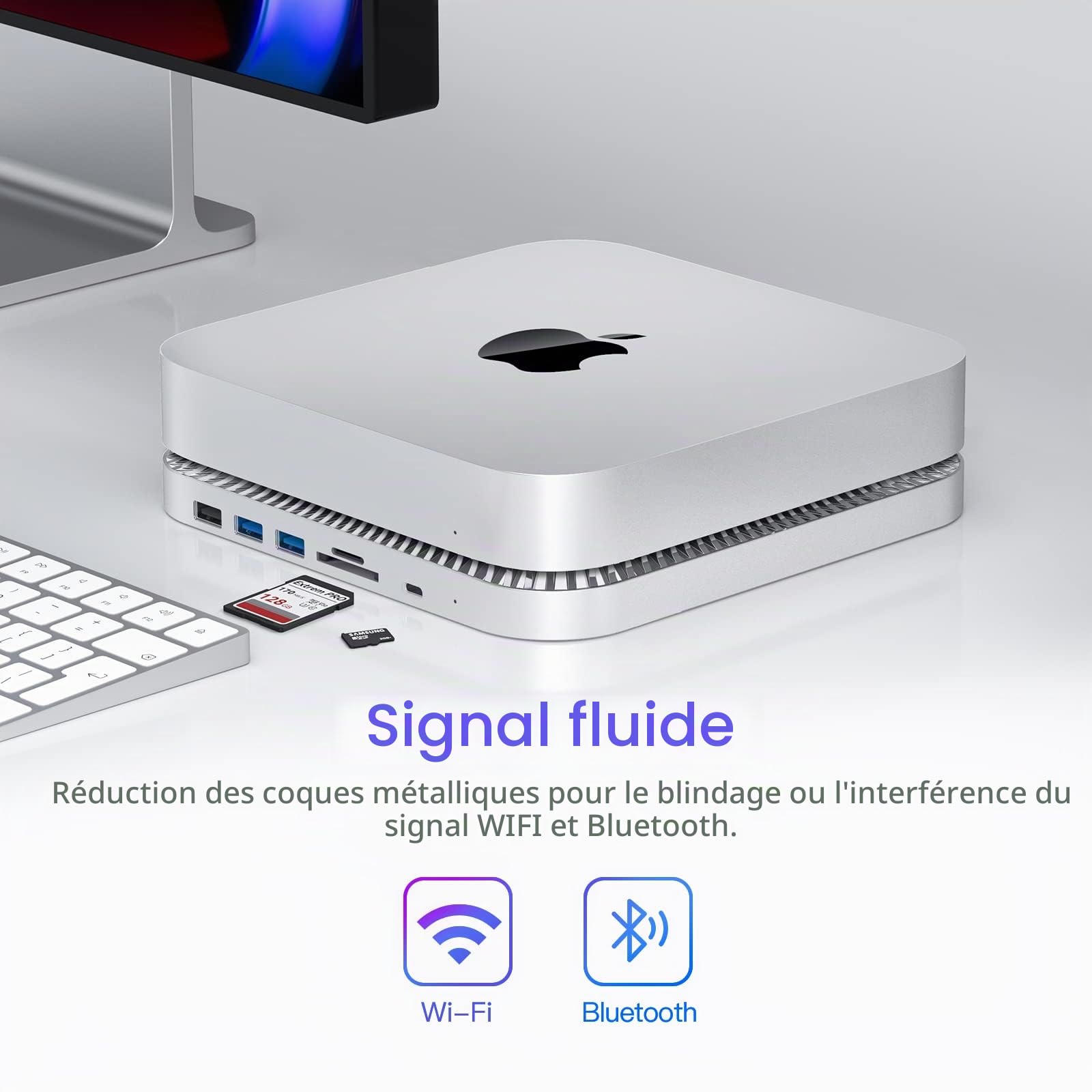 Hub USB-C avec boîtier de disque dur pour Mac Mini M1, station d'accueil de type C avec fente SSD SATA/HDD, double port USB 3.0/2.0, lecteurs de cartes TF/SD, compatible avec Mac Mini 2018/2020