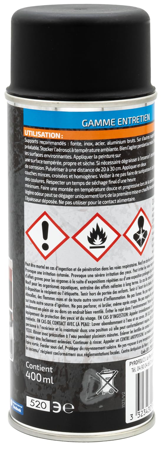Lot De 3 Peintures Haute Température Noir Mat 900°C, Aérosol 400ml, Šulcs BBQ