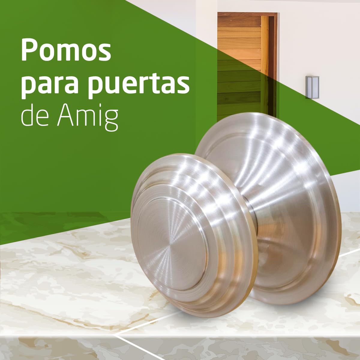 Amig - Pomo de Puerta - Fabricado en Latón - Tirador: Ø76 mm - Cromado mate -Macizo - Resistente al Frotamiento, Óxido y Corrosión