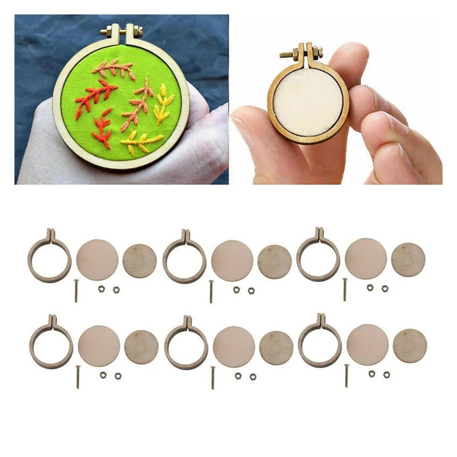 aro de bordado mini 10x 20x Mini anillo de aro bordado, marco punto cruz madera, colgante hecho a mano, manualidades, Kit costura circular(20PCS)