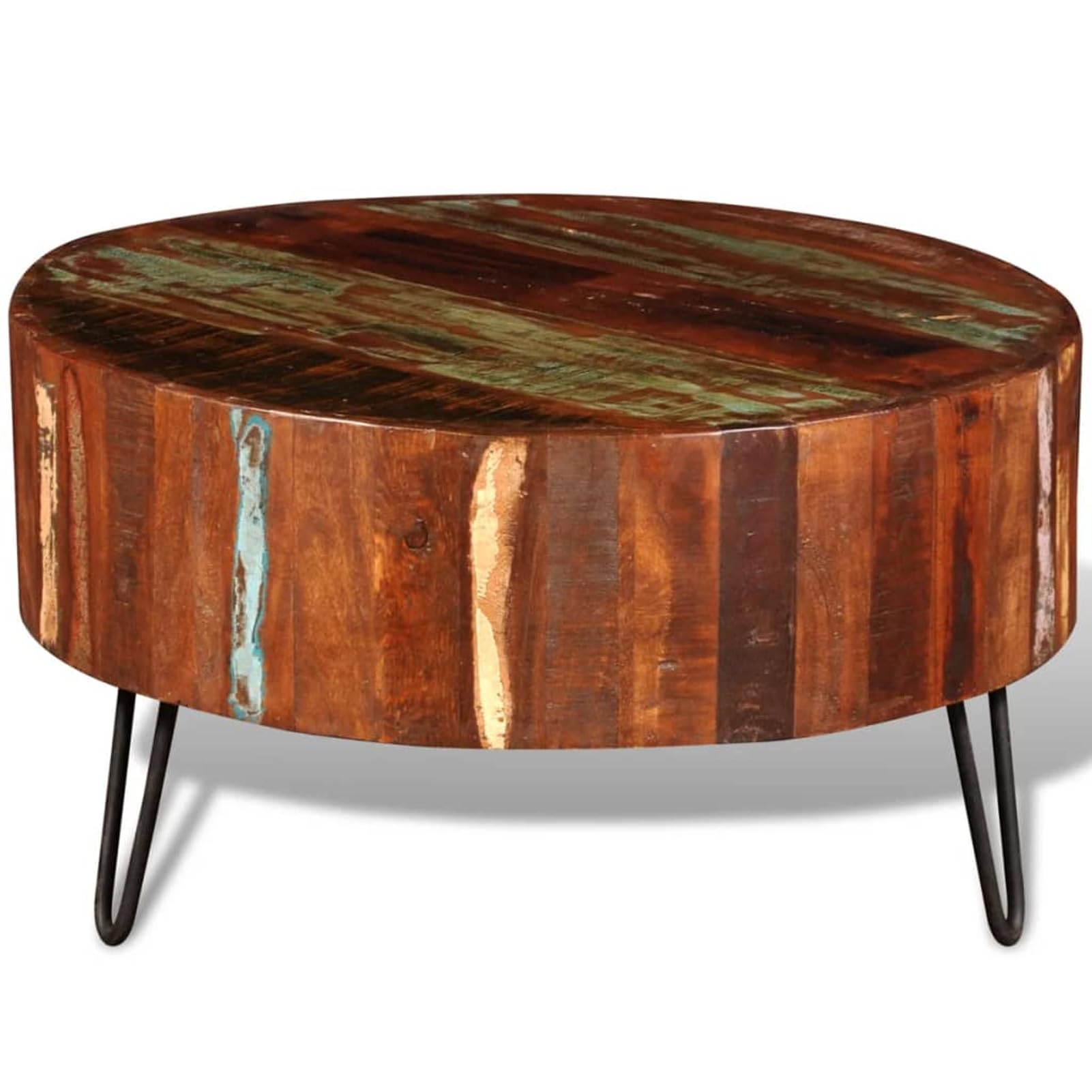 Homgoday Table basse ronde en bois recyclé massif pour salon, salle de réception d'invités, chambre à coucher et mobilier de bureau