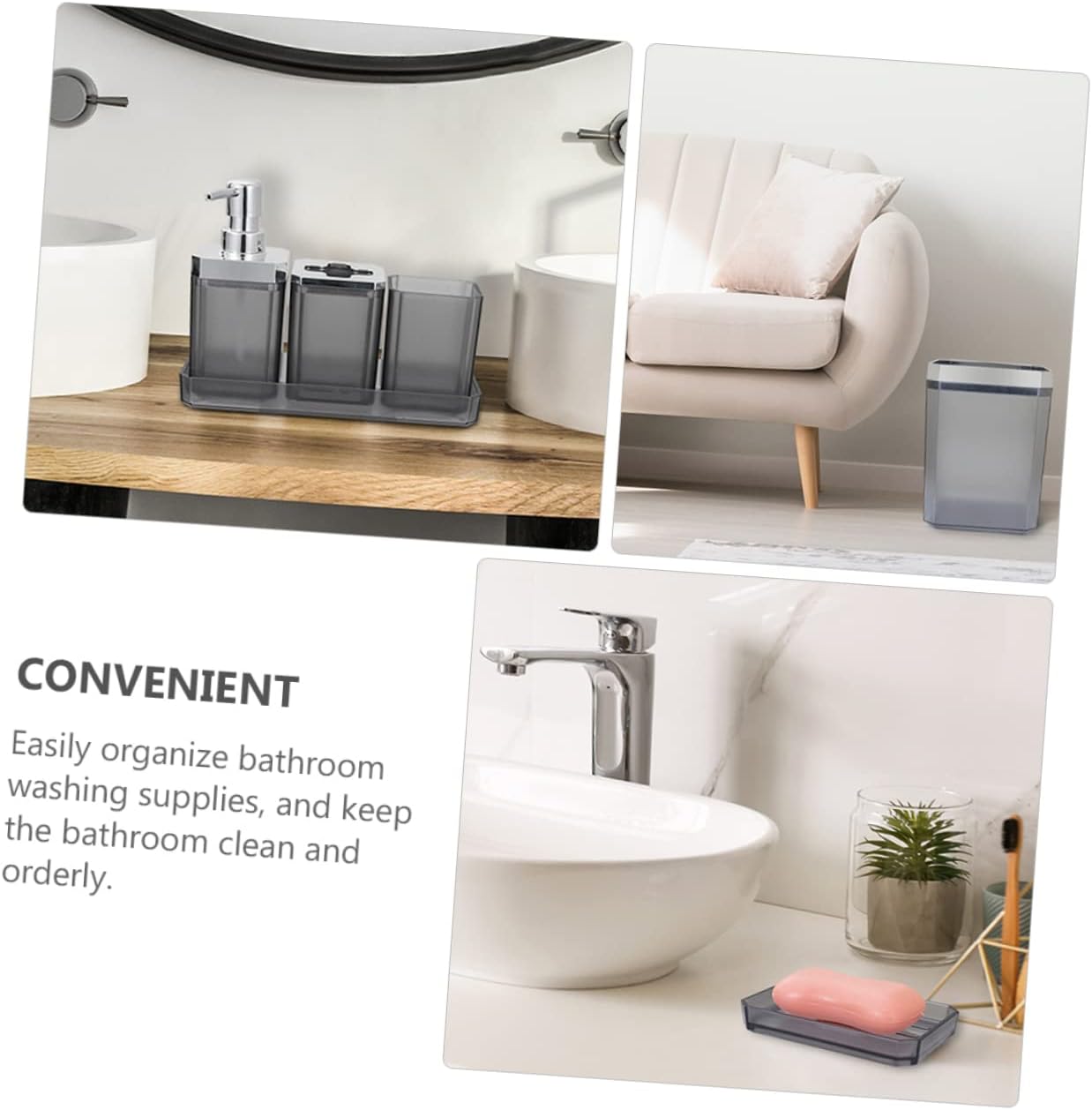 7-Piece Bathroom Accessory Set Includes Lotion Dispenser Soap Holder Toothbrush Holder and Trash Can Sturdy Plastic for Use