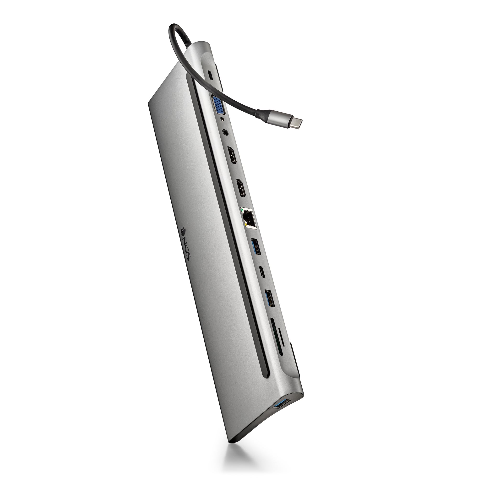 NGS Wonder Dock 12- Adaptador Multipuerto USB-C 12 en 1. Carga rápida | USB 2.0, 2x USB 3.0, 2x HDMI, VGA, entrada de audio, PD (Power Delivery), RJ45 (Ethernet), USB-C y ranura SD/TF