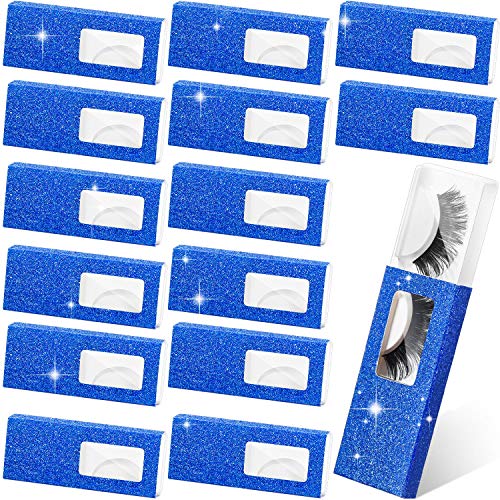 50 Pieces False Eyelash Packaging Box Empty Eyelash Case Glitter Paper Eyelash Storage Box False Lashes Holder Box with Lash Tray for Women Girls Makeup False Eyelashes Care 22mm (Royal Blue)