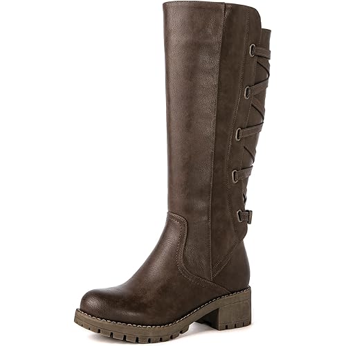 GLOBALWIN Women's Boots Back Lace Up Fall Winter Fashion Knee High Boots For Women