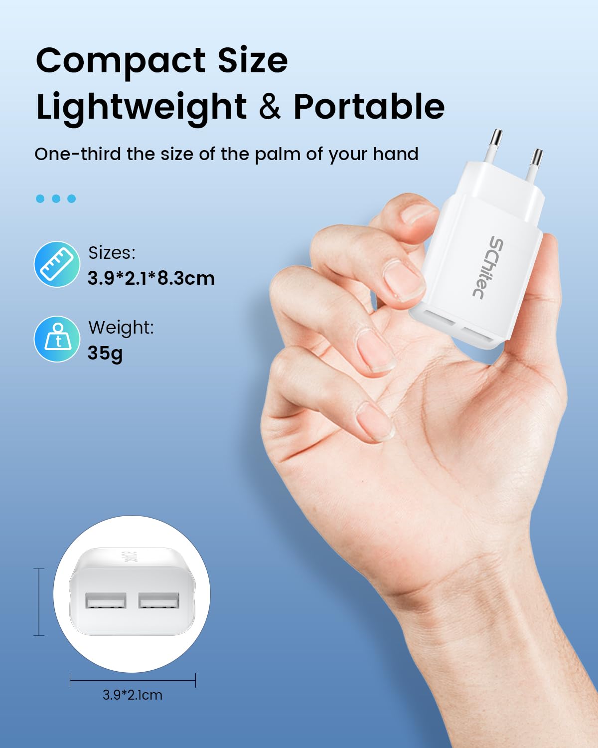 Caricatore USB da Muro 2 Porte 6Pack Caricatore USB 5V/2.1A CaricabatterieSCHITEC USB Presa Adattatore USB Spina USB Universale per iPhone 14 13 12 11 Pro Max,Samsung M20 S10 Huawei P30 P20 Lite