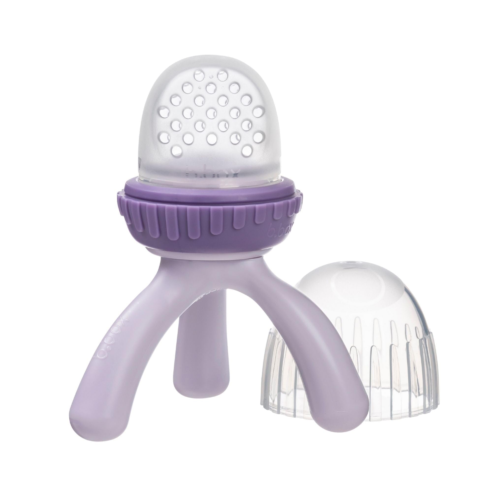 b.box Silicone Fresh Food Feeder | Tripod Design Easy for Baby to Hold | Perfect for Fresh or Frozen Foods | Cap Included for On The Go| from 4m+ (Peony)