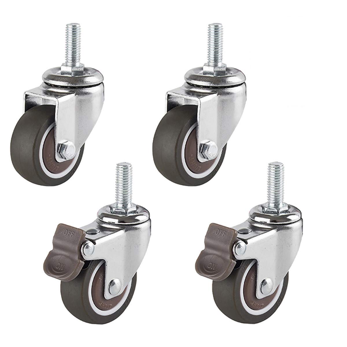 GYRAZXS 2" Swivel Stem Caster Wheels with Brakes Set of 4 Rubber Castors for Furniture 360° Rotation M8/M10 Standard Stem 150kg Load Bearing Ball Bearing Design for Smooth Movement.