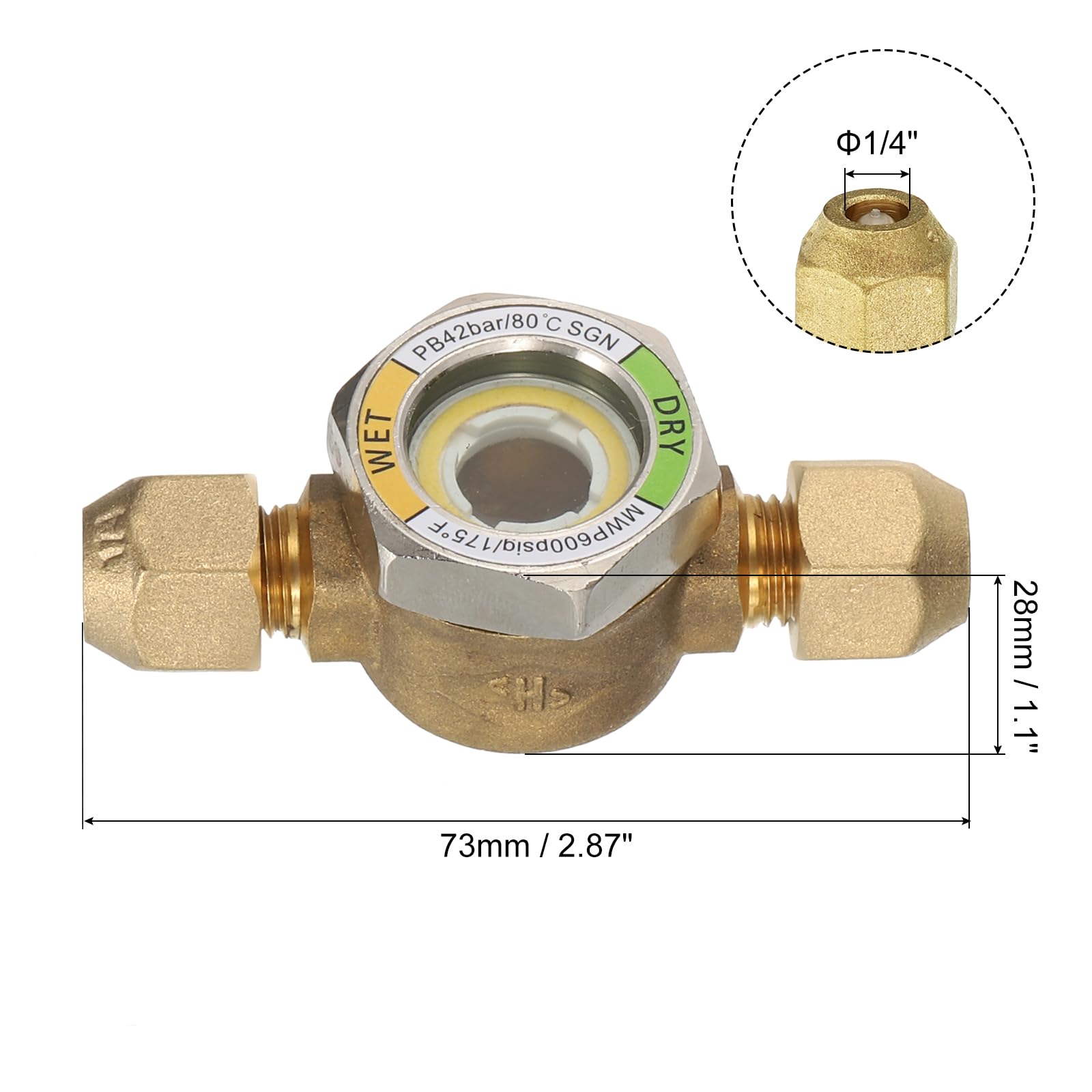 PATIKIL Sight Glass, 2Pcs 1/4 x 1/4 SAE Universal Liquid Moisture Indicator for Air Conditioning HVAC Refrigeration - Image 2