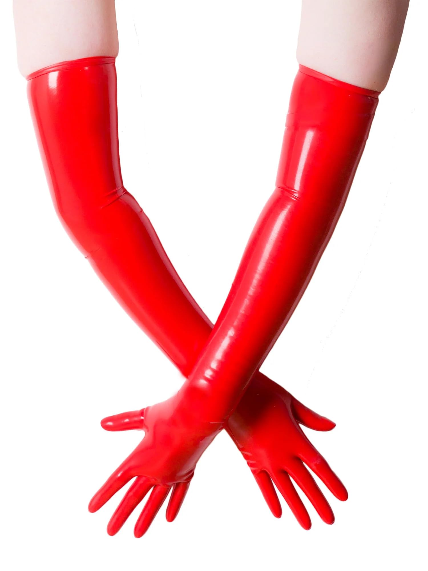 Honour Women's Red Seamless Elbow Length Latex Fashion Gloves In L
