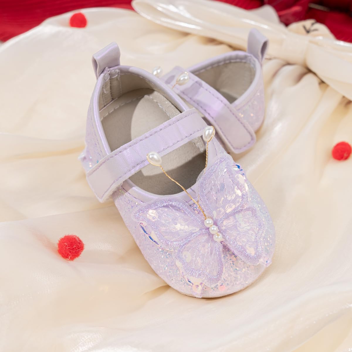 Baby Mary Jane Flats for Girls with Bowknot Cotton Anti Skid Sole Infant First Walker Princess Dress Crib Wedding Shoes - Image 4