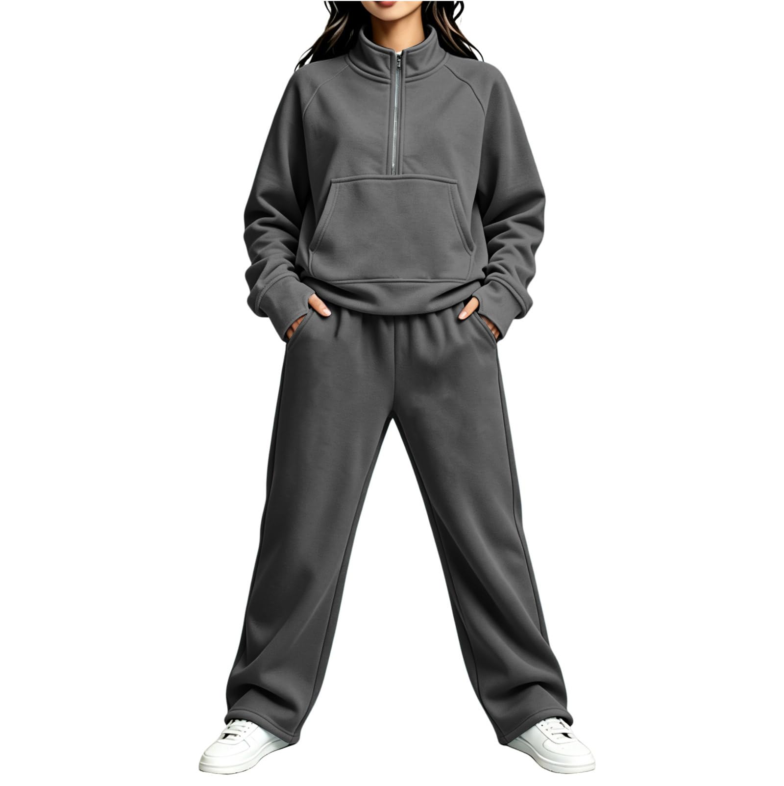 Tuta Donna Caldi Felpata con Zip Mezza e Pantaloni Autunno Inverno