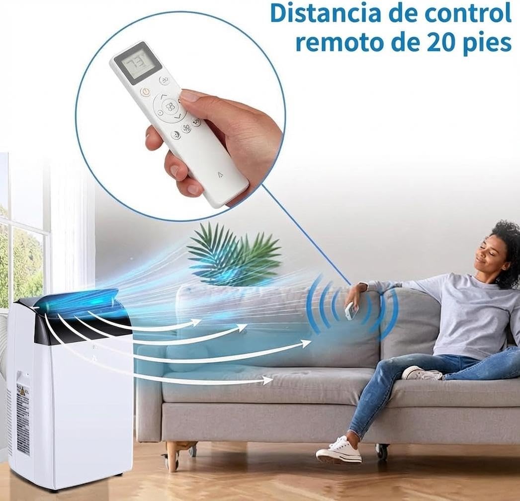GarveeMore Aire Acondicionado Portátil 10000 BTU TCL 3 en 1 Frío Ventilador y Deshumidificador Clase A+ Enfriamiento Rápido 2930W Control Remoto Hogar Oficina Negro - 4