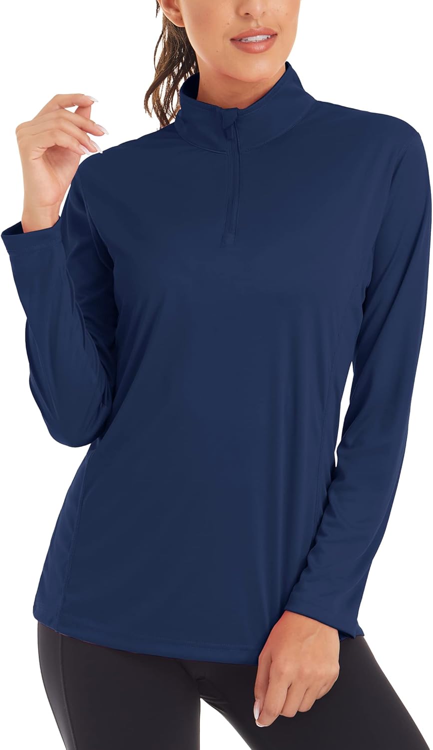 MAGCOMSEN Women's Shirts Long Sleeve 1/4 Zip UPF50+ UV Sun Protection Quick Dry Workout Hiking Athletic Shirts Rash Guard Navy X-Large