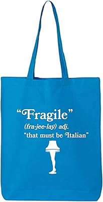 Fragile That Must Be Italian Cotton Canvas Tote Bag in Sapphire - One Size