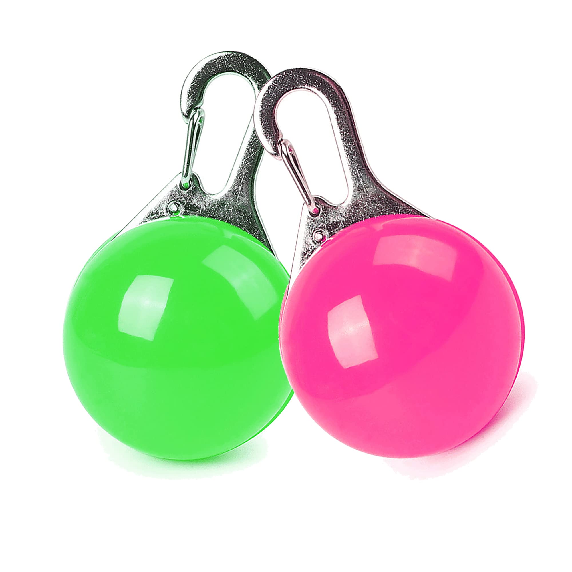 EDSG LED Dog Collar Light Light Up Dog Collars Clip-on LED Tag Light for Dog Collar Dog Tag Dog Gifts 3 Light Modes Light Up Dog Collars for Night Walking Camping Climbing (Pink+Green, 2Pcs)