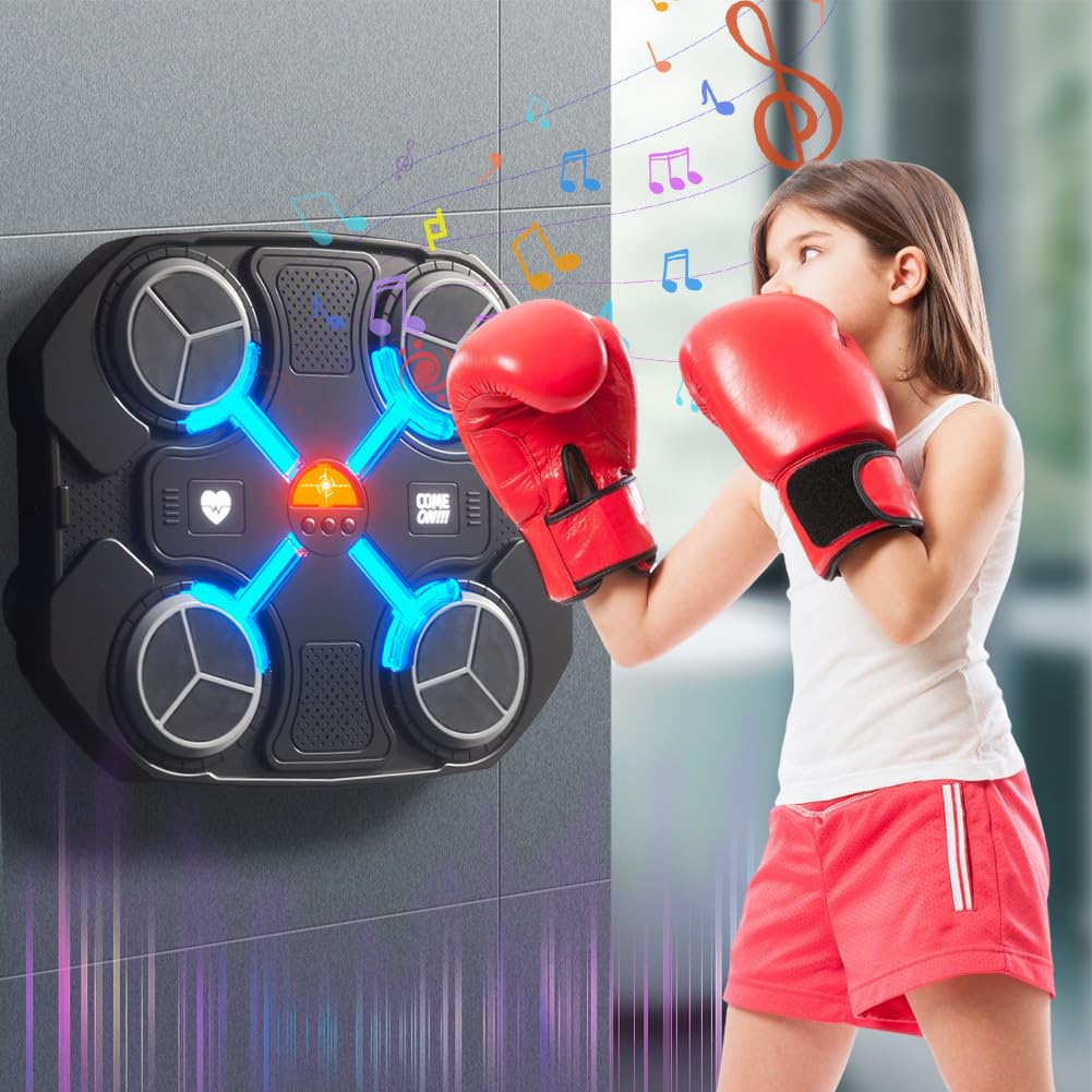 Smart Music Boxing Machine, Bluetooth Wall Mounted Music Boxing Machine met LED-licht Fun Punch Boxing Trainer voor thuis- en sportschooltraining (Color : Machine Adult Gloves Kid Gloves