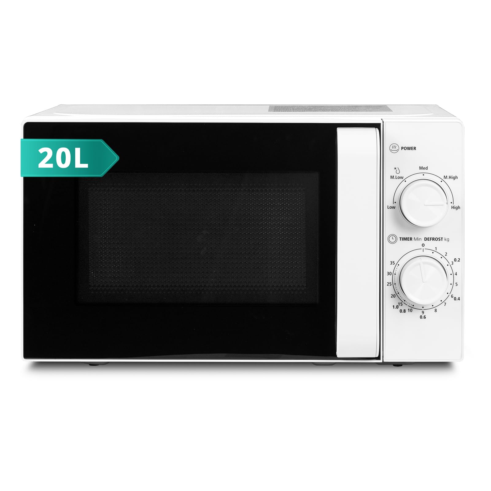 SMETA Mikrowelle 20L, Mikrowelle Klein 700W, 5 Leistungsstufen, Auftaufunktion nach Zeit und Gewicht, mechanische Steuerung, Solo mikrowellen mit 360°Drehteller Ø255 mm, für Küche und Büro, Weiß