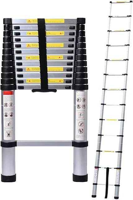 5M/16.4ft Aluminum Extension Folding Telescopic Loft Ladder Straight Attic Telescoping Ladders Capacity 150kg/330lb with Certificate EN 131