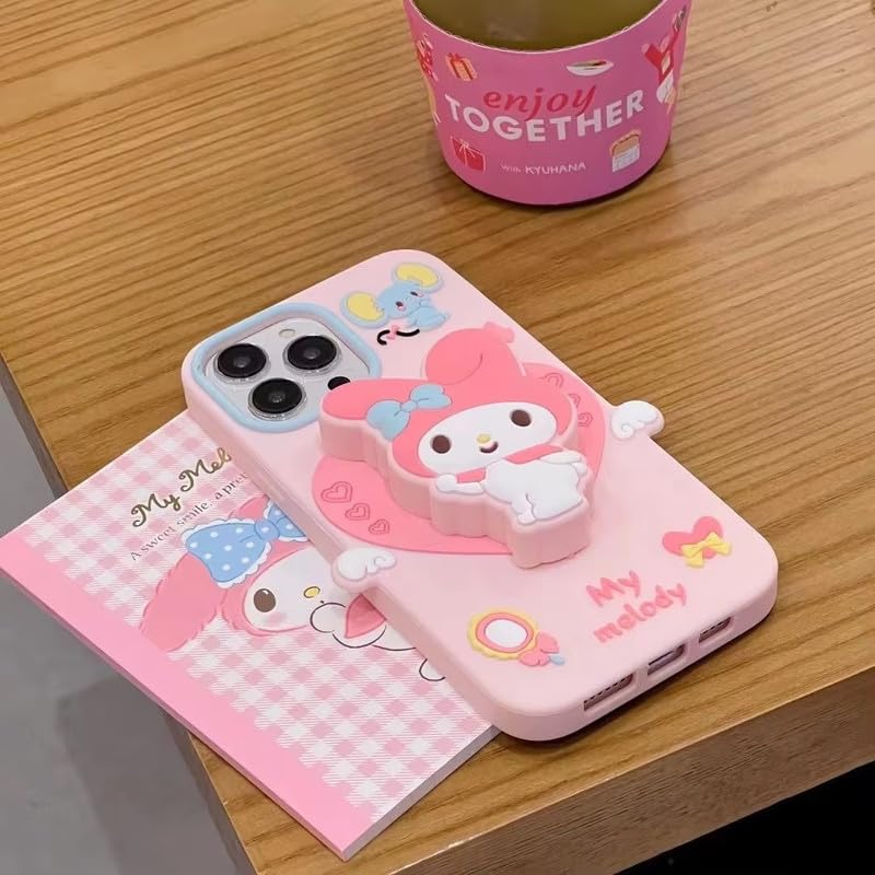 Image of COVERLY Cute 3D My Melody Cinnamoroll Cartoon Case,Full Protective Case Kawaii Adorable Kitty Pink Bunny Pop Case Holder Silicone Fashion Aesthetic Cover for Apple iPhone 15 Pro Max