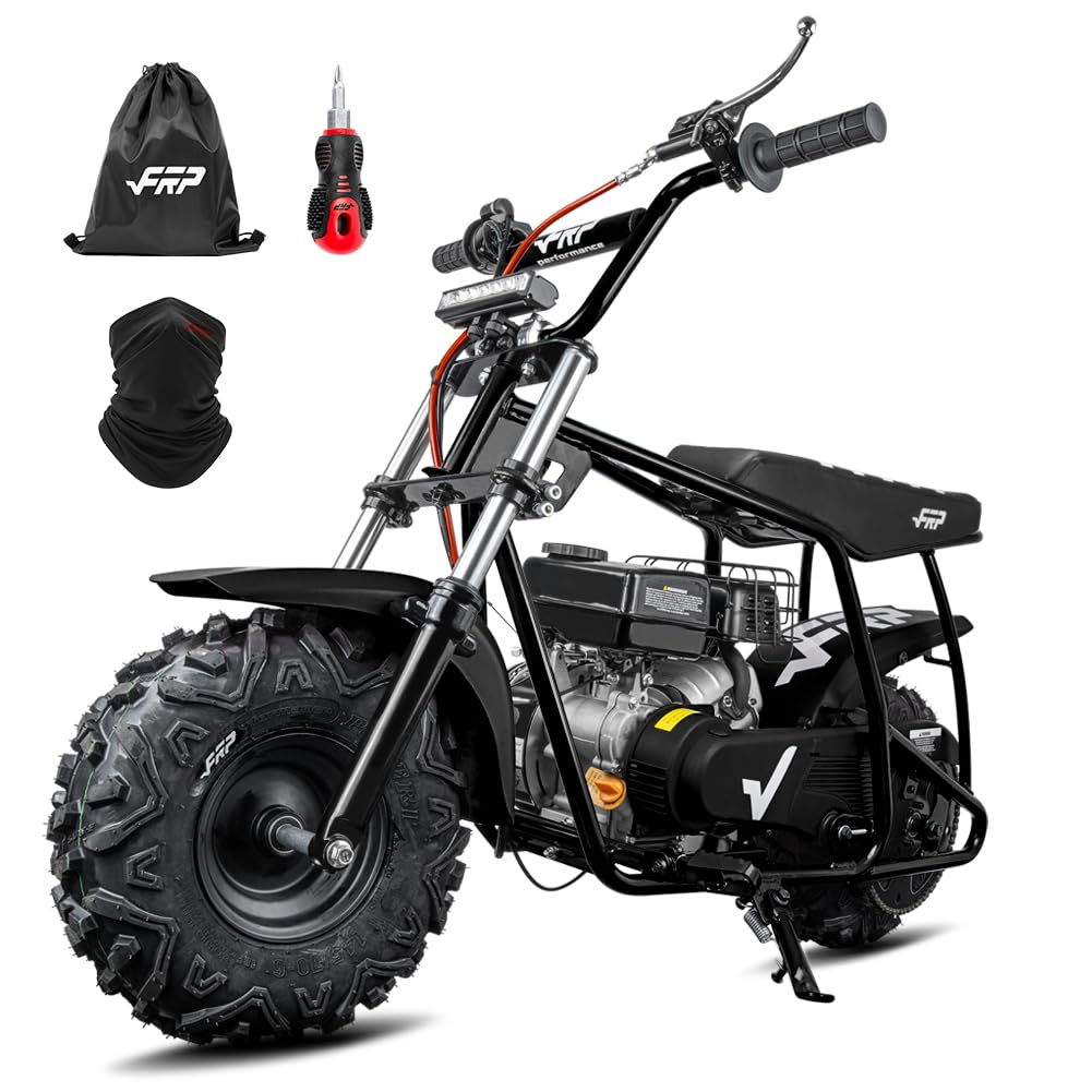FRP GMB100 Performance 99CC 4-Stroke Mini Dirt Bike - Upgraded Hydraulic Brakes & Front Suspension Fork, 28MPH Off-Road Mini Bike with LED Headlight, Anti-Slip Seat, Supports 220LBS (Black)