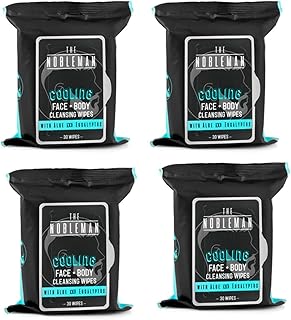Men's Cooling Face + Body Cleansing Wipes - 4 Pack - 120 Count Post Work...