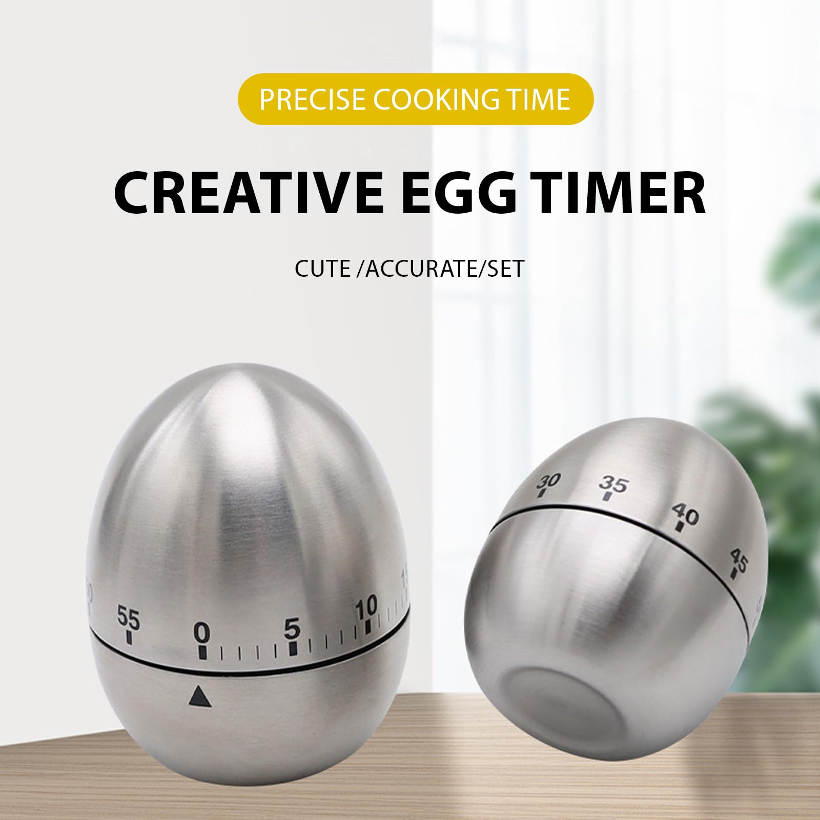 Egg Kitchen Timer Stainless Steel Mechanical Rotating Alarm 60 Minutes Count Down Timer for Cooking,Learning,Practice,Baking,Make up