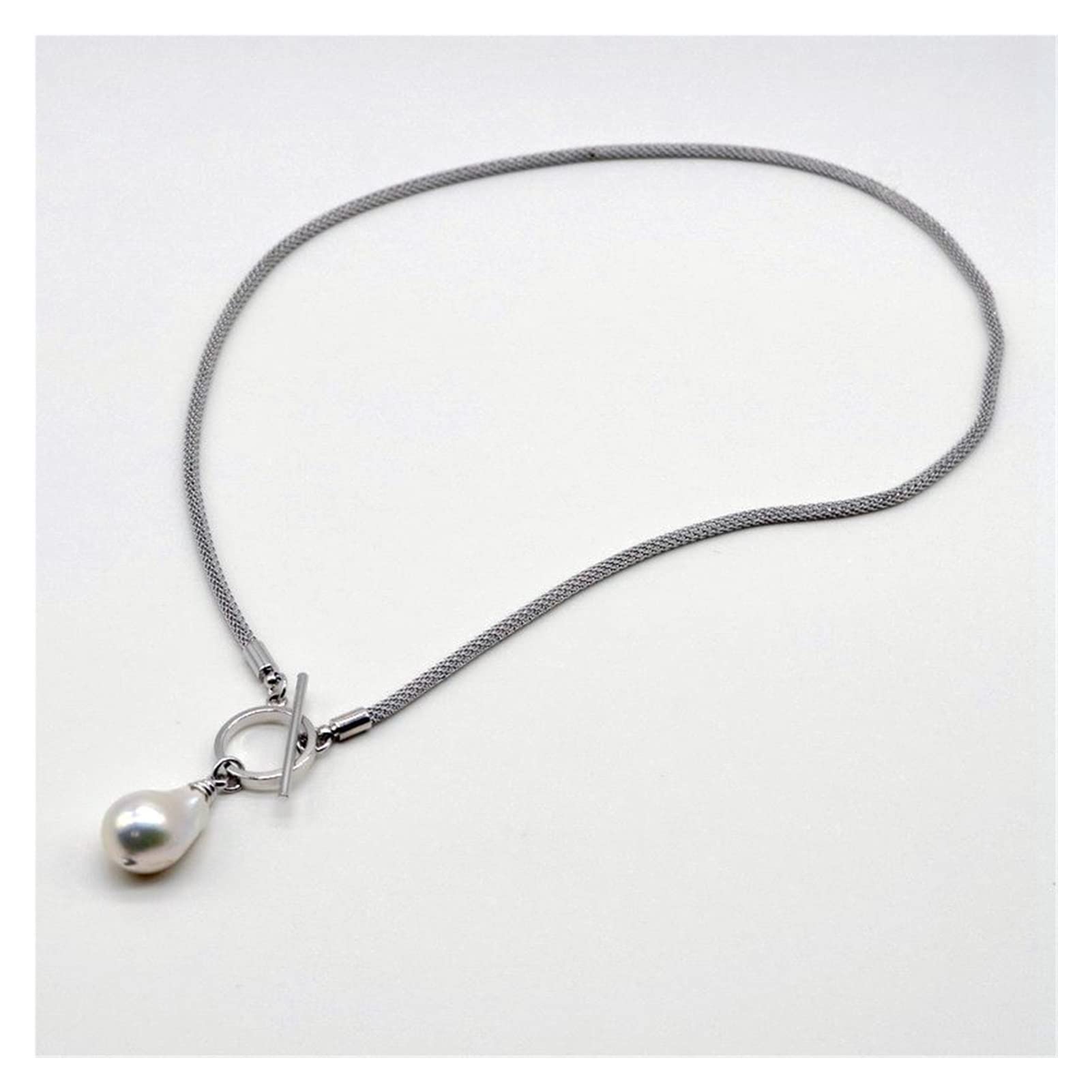 Collane da donna Collana in corda barocca.Ciondolo Perla Sferica Fiamma.Design con fibbia OT.Collana in Argento Sterling.Collana di perle da donna soddisfare accessori alla moda