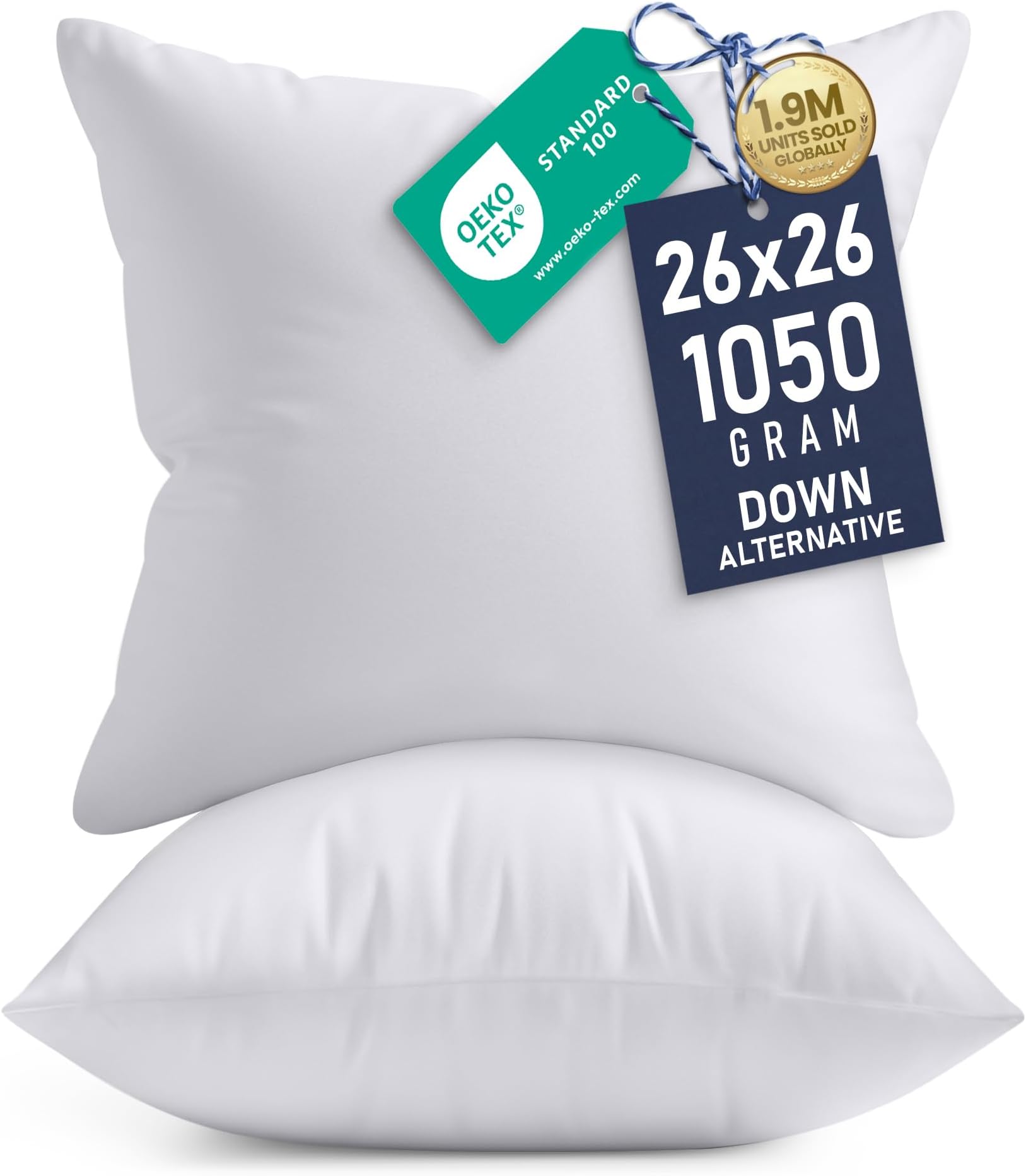 Throw Pillows Insert - Bed and Couch Pillows - Indoor Decorative Pillows 26" x 26" (66 x 66 cm) White UB1322