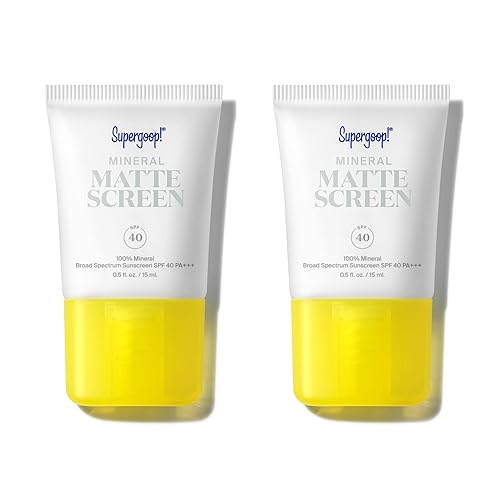 Supergoop! Mineral Mattescreen (SPF 40) - Paquete de 2, 0.5 fl oz - Protector solar de amplio espectro 100% mineral, sin aceite, suaviza la