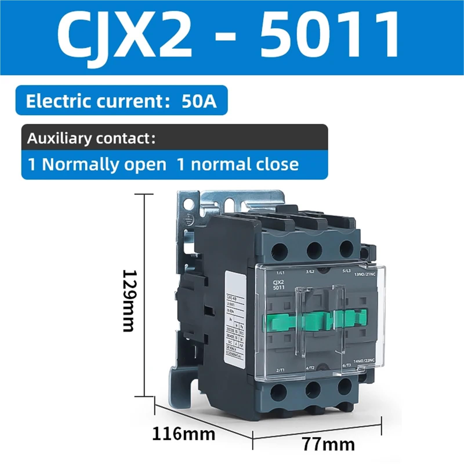 CJX2-5011 Industrieller elektrischer Wechselstromschütz, stark leitfähig, 24 V, 110 V, 220 V, 380 V, Spule aus reinem Kupfer, 1 Stück(220V)