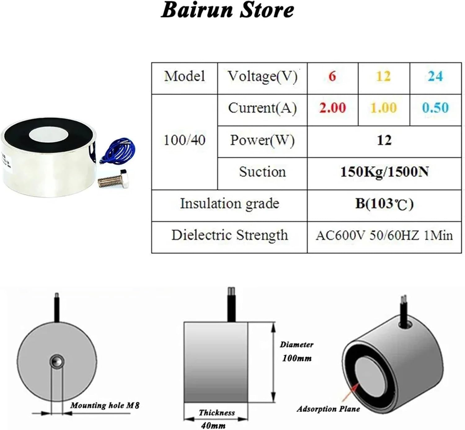 100-40mm Large Suction 200KG DC 5V/12V/24V Big Solenoid Electromagnet Lifting Electro Magnet Strong Holder Cup DIY 12 v(Other Custom Made)