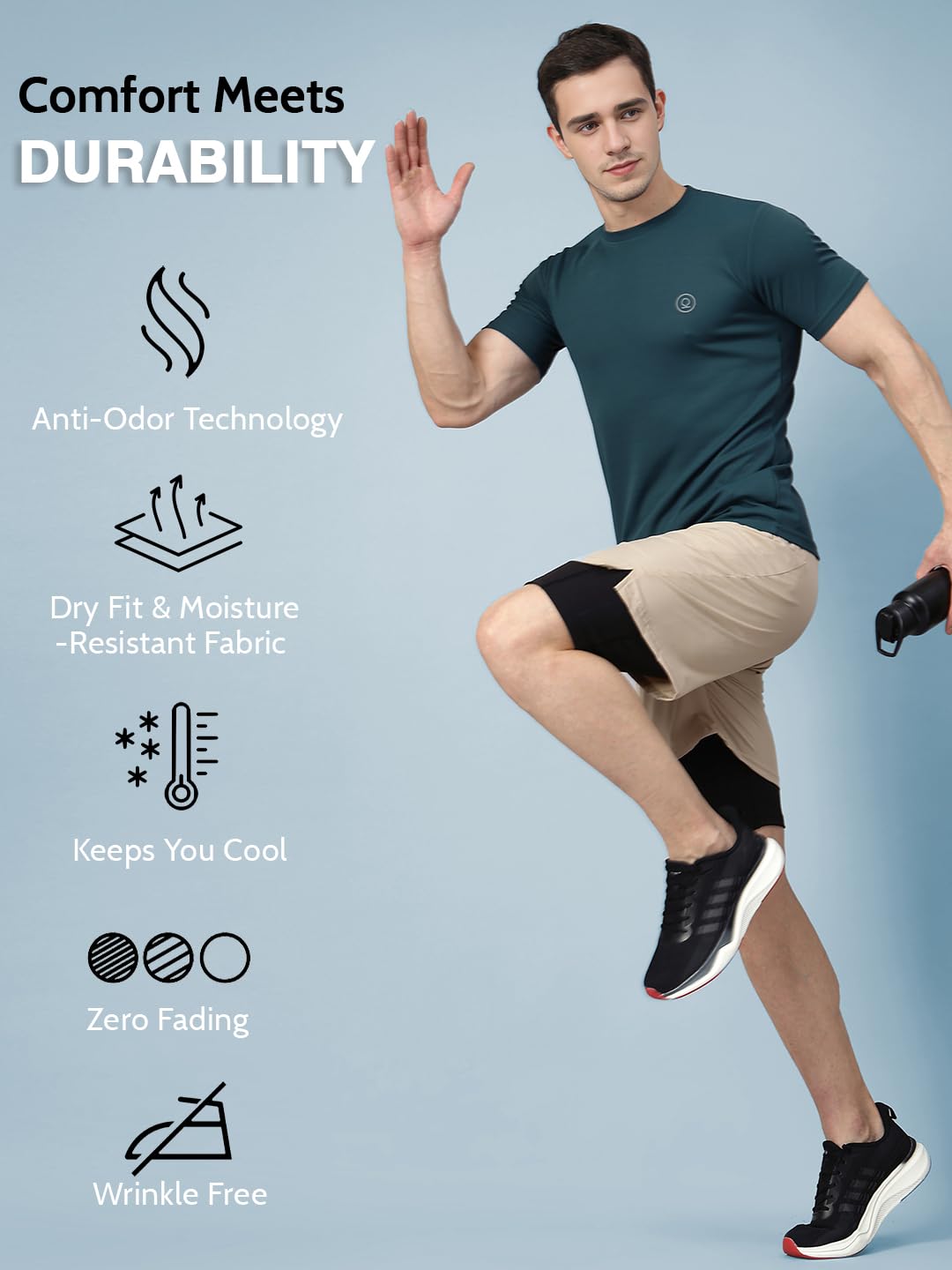 CHKOKKO Men Polyester Solid Quick Dry Half Sleeve Regular Fit Round Crew Neck Active Sportswear Gym T-Shirt for Workout Training Running and Fitness Activities CHKOKKO Men Polyester Solid Quick Dry Half Sleeve Regular Fit Round Crew Neck Active Sportswear Gym T-Shirt for Workout Training Running and Fitness Activities