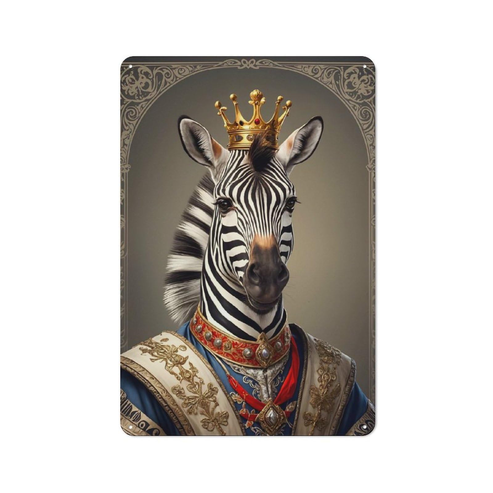 Vintage Zebra King Portrait Decorative Metal Plaque 30x20cm, Garden Room Wall Plaque for Shed, Garden Room, Porch Or Garage