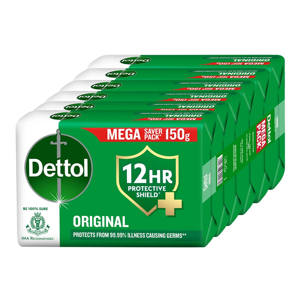 Dettol Original Germ Protection Bathing Soap Bar (900gm) | Kills 99.99% germs, 150g - Pack of 6