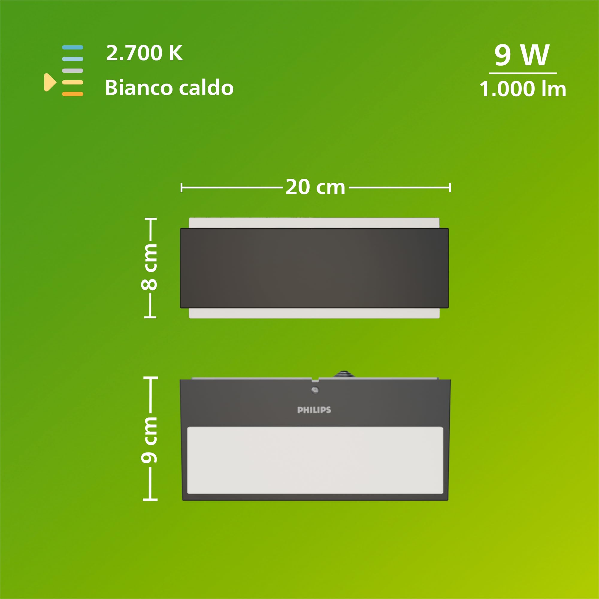 Philips Stratosphere Applique LED, Lampada da Esterno, 9 W, 1.000 lm, Luce Bianca Calda 2.700 K, Resistente a Intemperie IP44, Luce Verticale, LED Integrato, Alluminio, Antracite, Confezione da 2