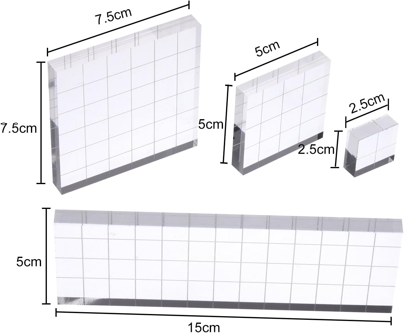 Shappy Stamp Block Acrylic Block with Grid Lines, Assorted Sizes, 5 Pieces