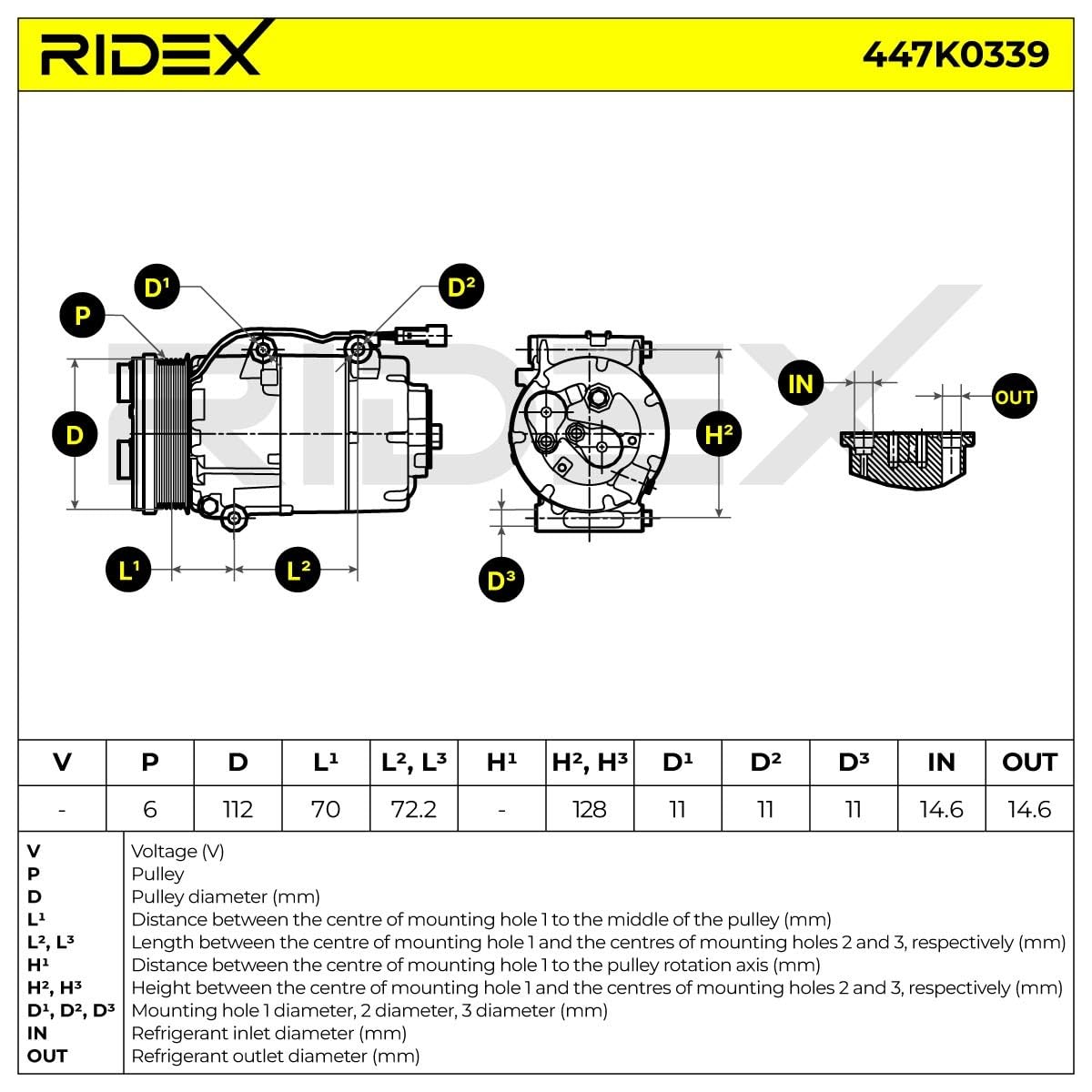 RIDEX Compresor aire acondicionado 447K0339 Compatible con FORD Focus Mk2 Familiar DA, FFS, DS C-MAX DM2 Focus Mk2 Hatchback DA, HCP, DP Focus C-Max DM2 Focus Mk2 Sedán DB, FCH, DH
