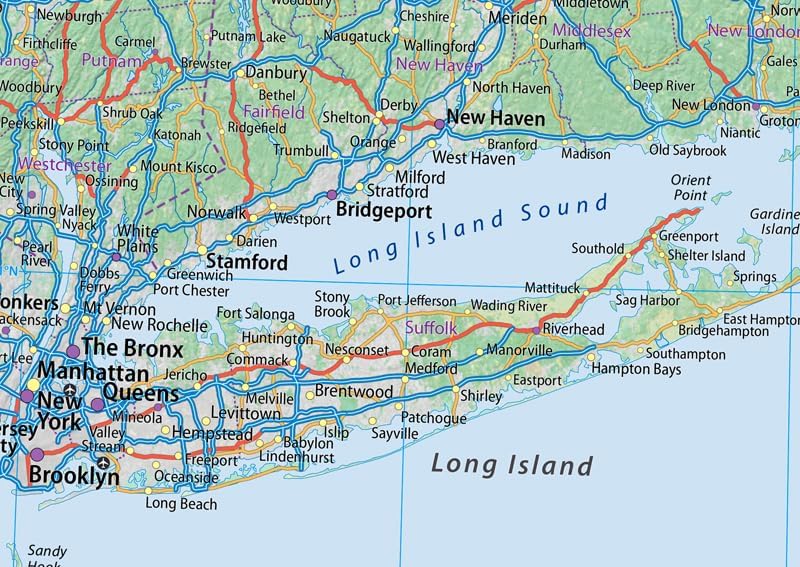 Miniatura 5 de Mapa físico de Nueva Inglaterra - 24 x 16 pulgadas - Papel laminado