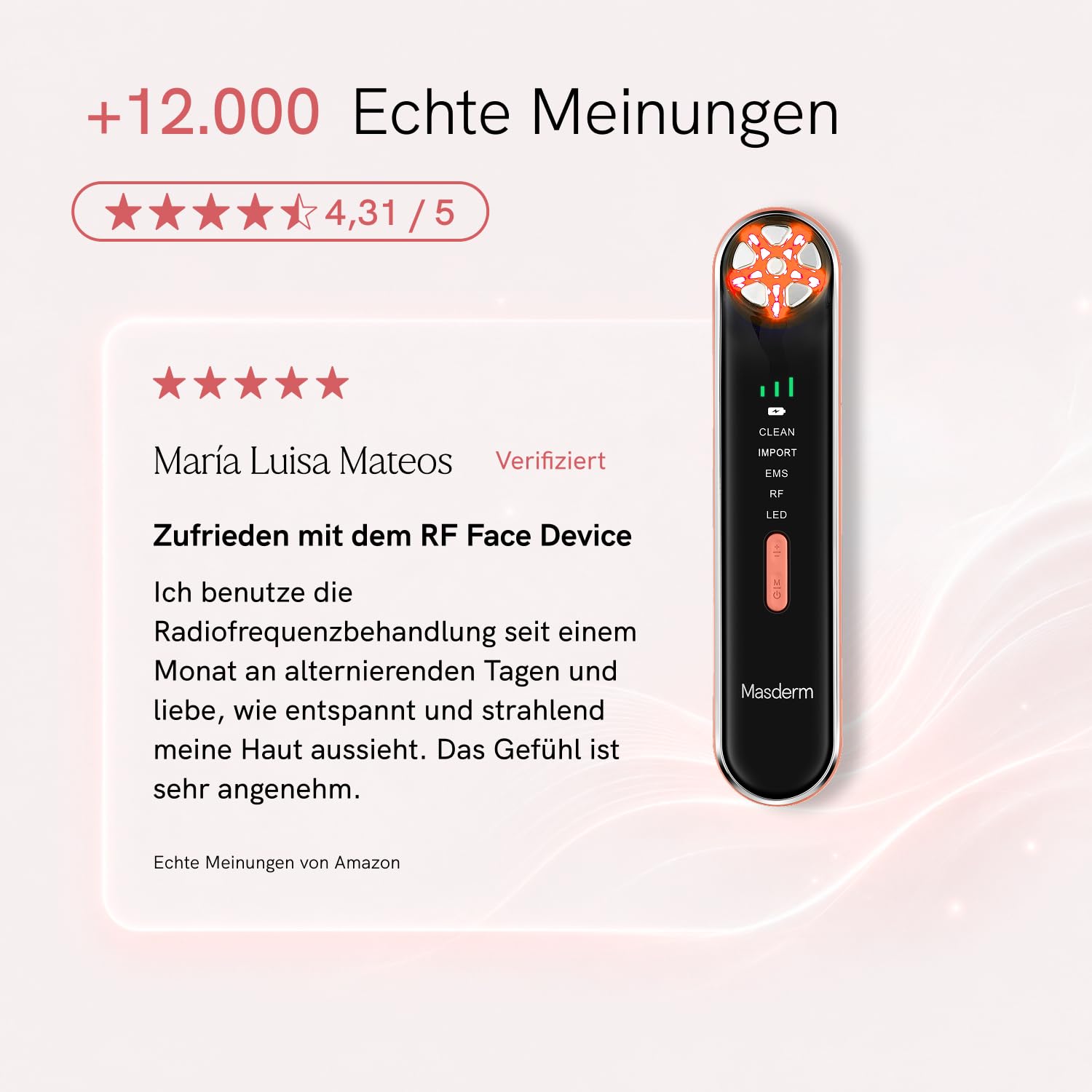 MASDERM | Professionelles 5-in-1 Radiofrequenz-Gesichtsgerät | Ultraschall für das Gesicht | Gesichtsmassagegerät | Anti-Falten-Gerät | straffende Galvanik Gesicht | Hohe Frequenz | Hochfrequenz