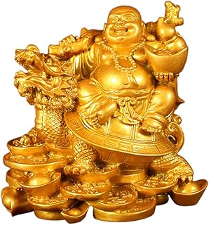 布袋さん 置物 七福神 オブジェ インテリア 龍亀に座っている布袋 弥勒菩薩 仏像 開運 金運 財運 お守り 風水グッズ (12cm*8.5cm*12cm)