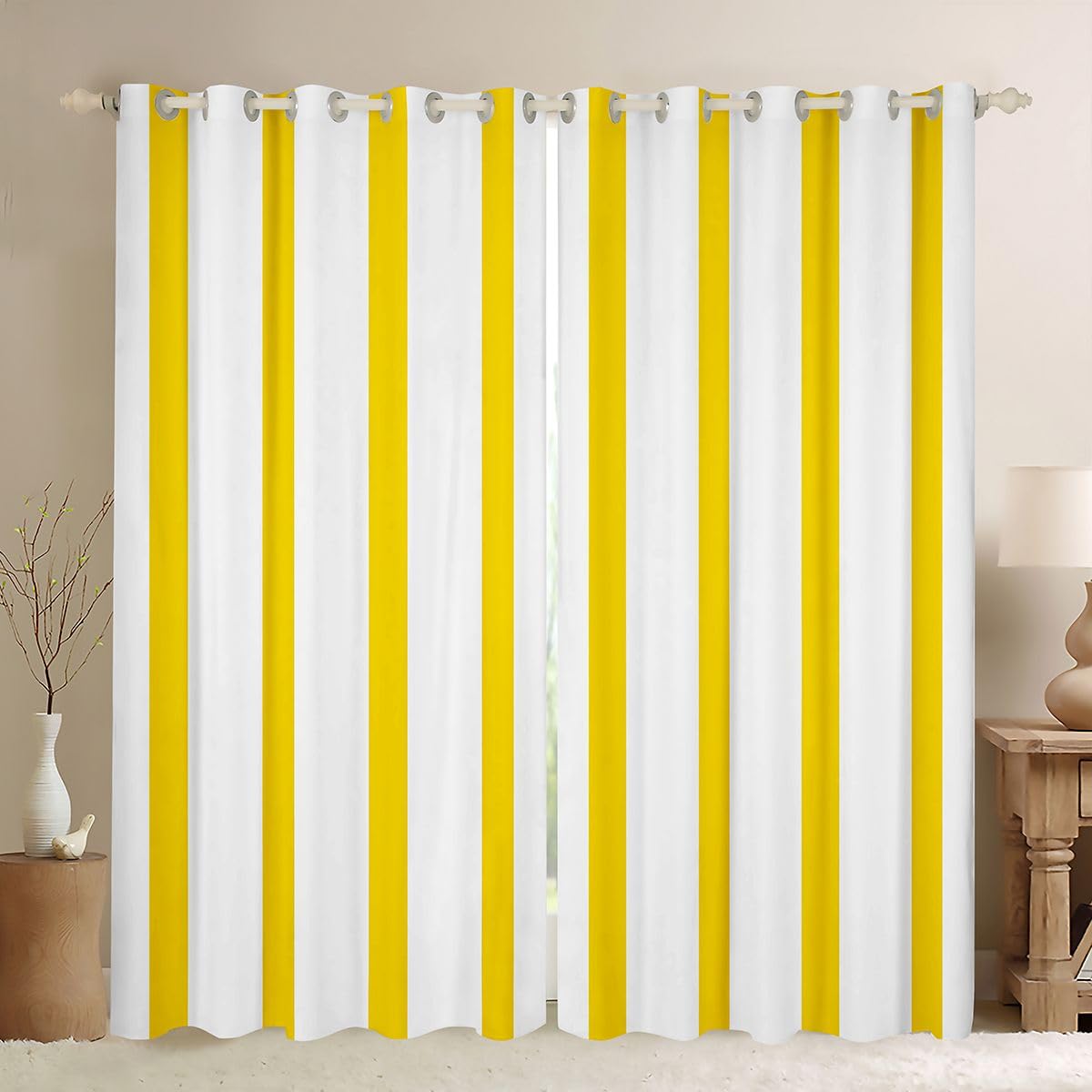 Homewish Rideau Occultant 140x245 cm Rayé Minimaliste Jaune et Blanc Rideau Rayures Neutres Abstraites Rideaux Voilage Ferme Moderne Voilage Fenetre Imprimé Rayures Simples Classiques