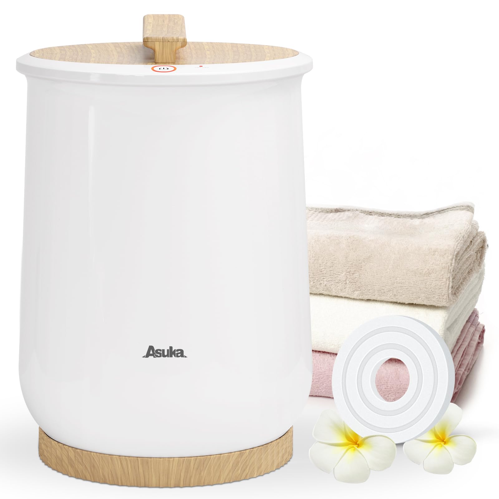 Asuka Towel Warmer for Bathroom, Large Towel Warmer Bucket, Easy One-Button Control, Auto Shut-Off, 21L Capacity Fits Up for Two 40"X70" Oversized Towels, PJ’s Bathrobe, CL1 (Wood)