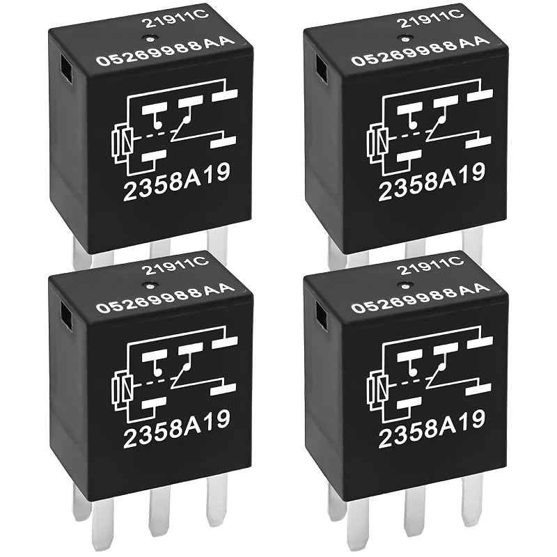 Relé automotivo 05269988AA Casalytics 12 V, 5 pinos e 10 A para Chrysler, Dodge, Jeep e Plymouth – Pacote com 4