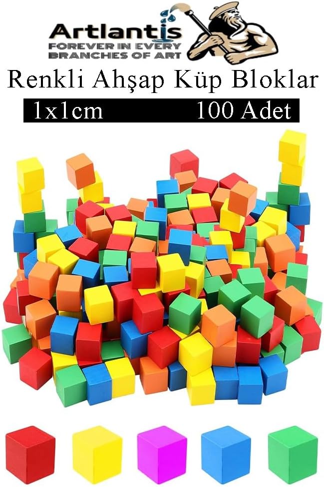 Renkli Ahşap Küp Bloklar 1x1x1cm 100 Adet Ahşap Renkli Kare Blok Eğitici Geliştirici Oyuncak Küp Matematik Birim Küpleri - Görsel 2