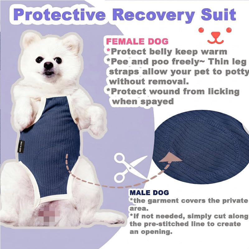 Image of Dog Recovery Suit Dogs Onesie for Surgery Protective Post-Surgery Suit Female for Small Dogs & Puppy Navy Size S