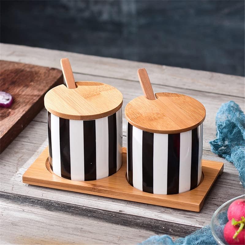 Nordic Ceramic Black and White Striped Spice Jar Set Salt Pepper Shaker Sugar Bowl Oil Soy Sauce Bottle Vinegar Pot Kitchen Tool (A)