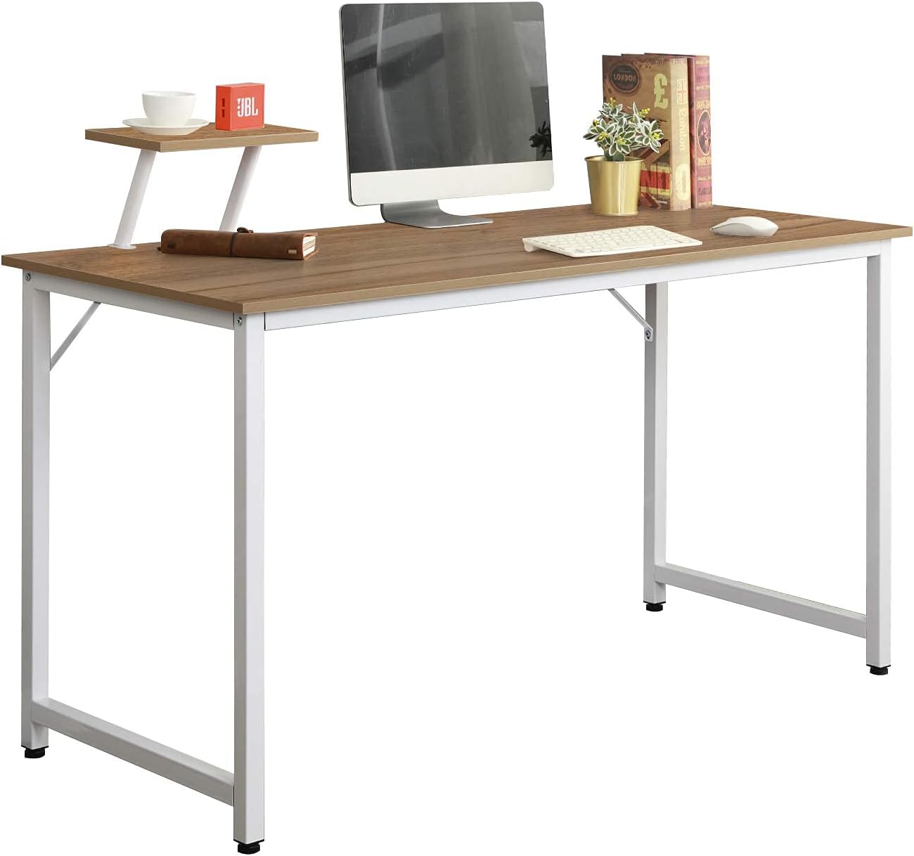 DlandHome Computer Desk 100 * 50cm with Display Stand, Home Office Desk/Workstation/Table，office desk Oak &White
