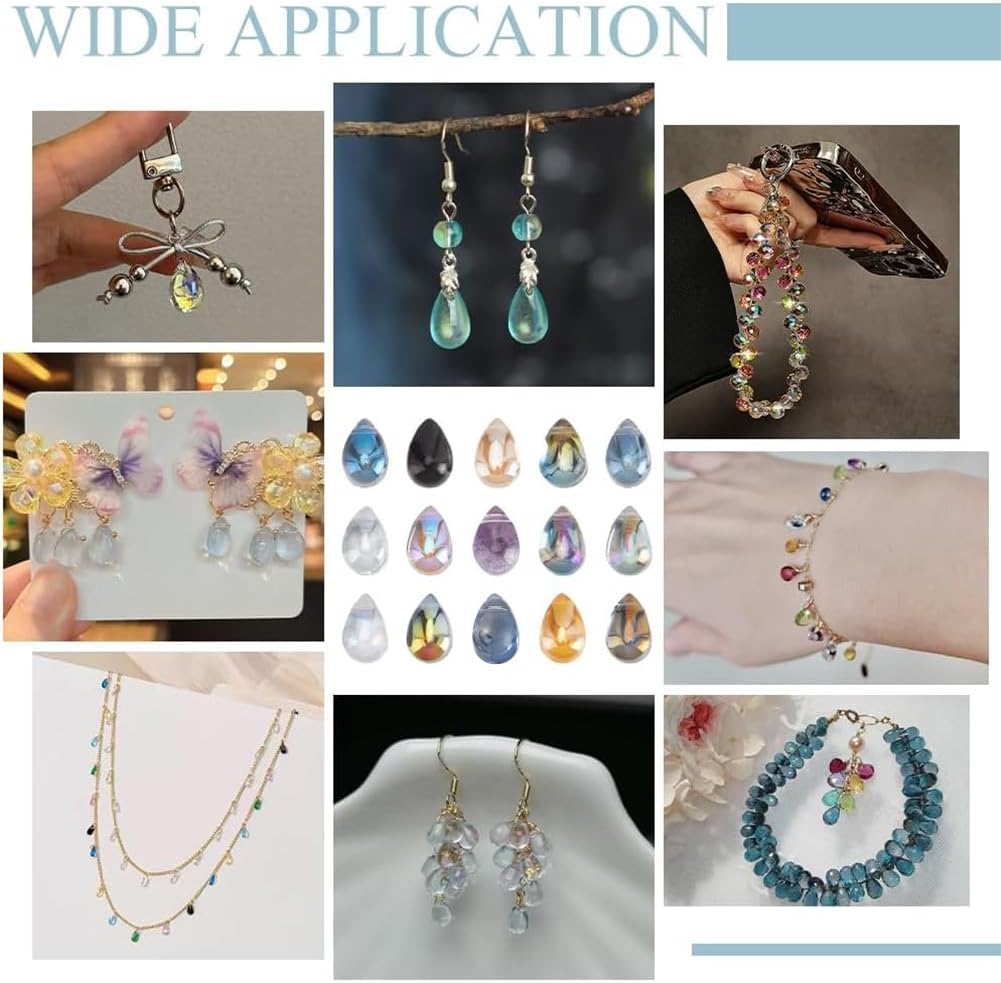 PH PandaHall 150pcs Teardrop Glass Beads 15 Colors Water Drop Glass Beads Top Drilled Teardrop Crystal Charms Electroplate Glass Pendants for DIY Necklace Bracelet Earring Jewelry Making 6x9 mm - Image 6