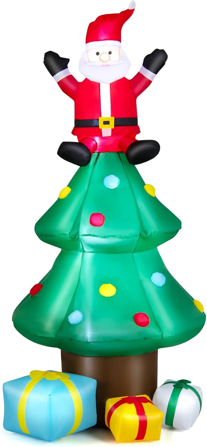 GYMAX 6FT/7FT Inflatable Light Up Christmas Tree with LED Lights, Built
